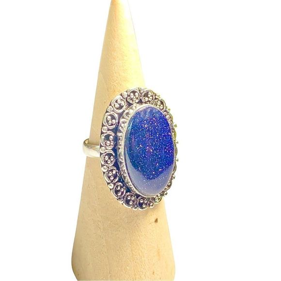 Natural Blue Sunstone in a Handcrafted 925 Stamped Ring (8.75) - Picture 2 of 9